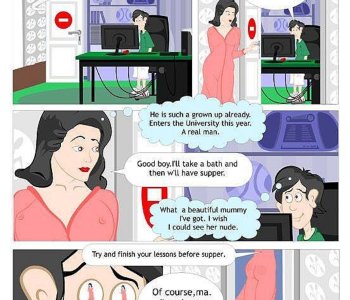 comic Mom helps her son in the homework