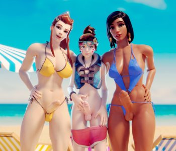 comic DVa Briggite and Pharah beach