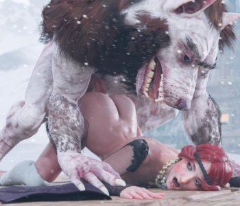 comic Orianna and a big werewolf