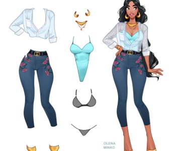 comic Jasmine in modern outfit